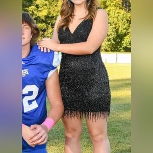 Black Fringe Homecoming/Short Formal Dress